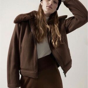 Athleta Women’s Westbound Sherpa Jacket Brown. Medium. Full Zip with Faux Collar